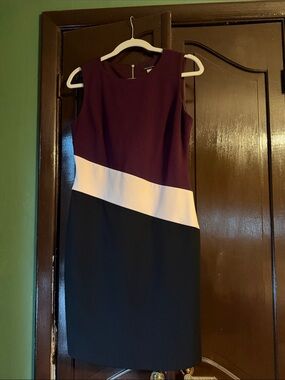 Tommy Hilfiger Sleeveless Colorblock Midi Dress in Plum, Cream & Black